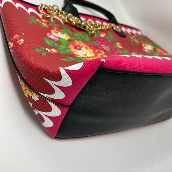 Betsey Johnson red roses double handle gold chain tote bag - Picture 11 of 14